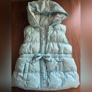 Gymboree Teal Puffer Hooded Vest With Bow Sinched Waist Clean Winter Wear